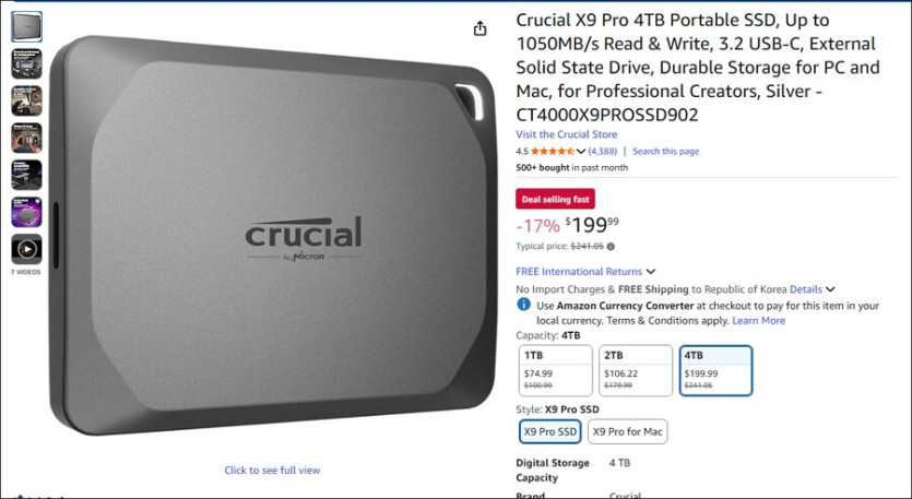 [아마존] Crucial X9 Pro 4TB SSD. (199불/무배)_1.png