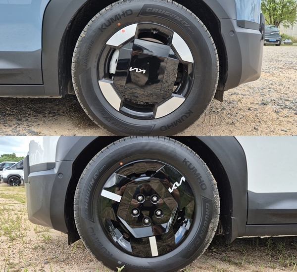 PV5의 패신저 모델(위)과 카고 모델의 휠. 금호타이어의 크루젠 EV 16인치 타이어가 동일하게 장착됐다. / 사진=최동훈 기자