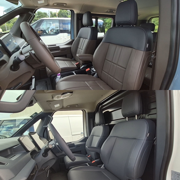 PV5 패신저 모델(위)과 카고 모델의 1열 공간 전경. / 사진=최동훈 기자