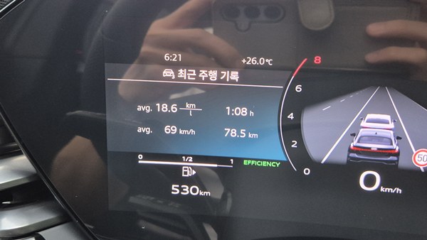 A5 운행 후 계기반에 연비 18.6㎞/L가 표시됐다. / 사진=최동훈 기자
